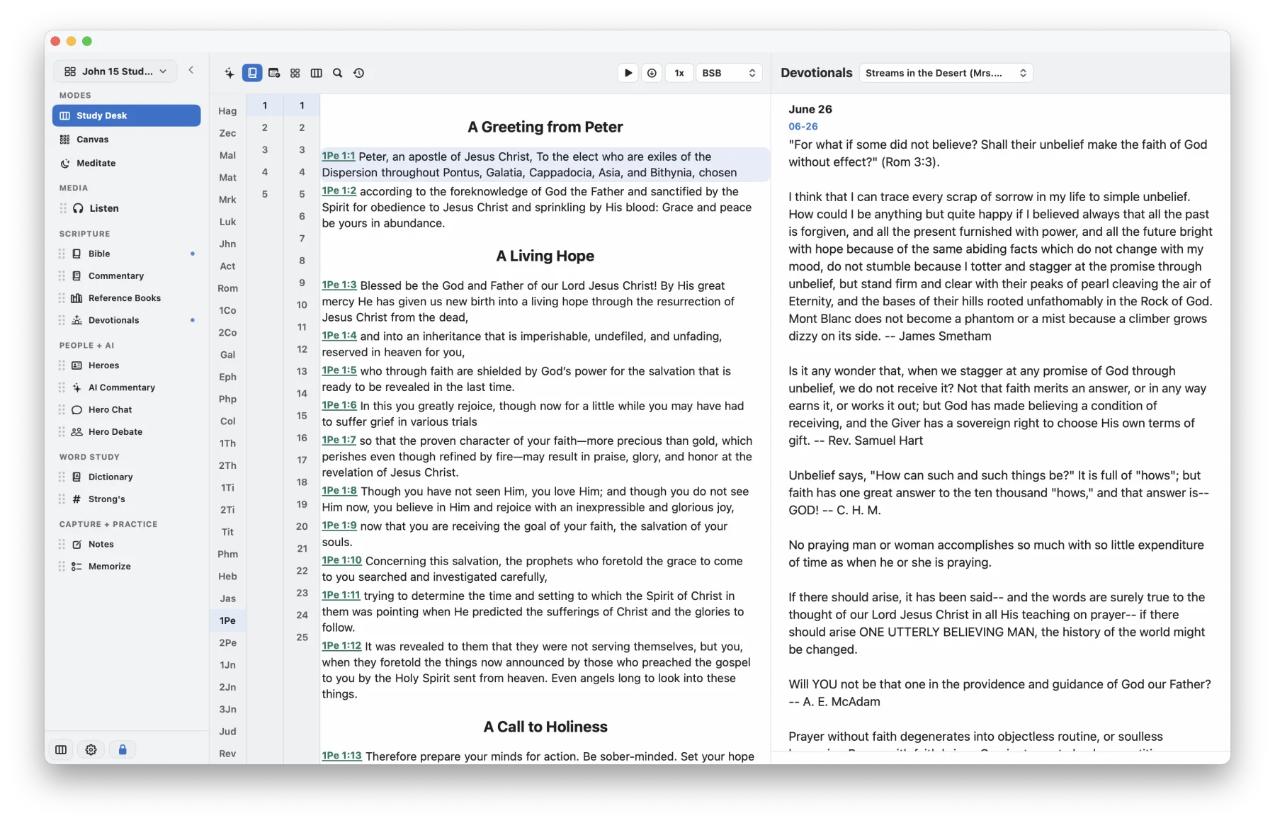 Maranatha devotional reading view beside Scripture in light mode